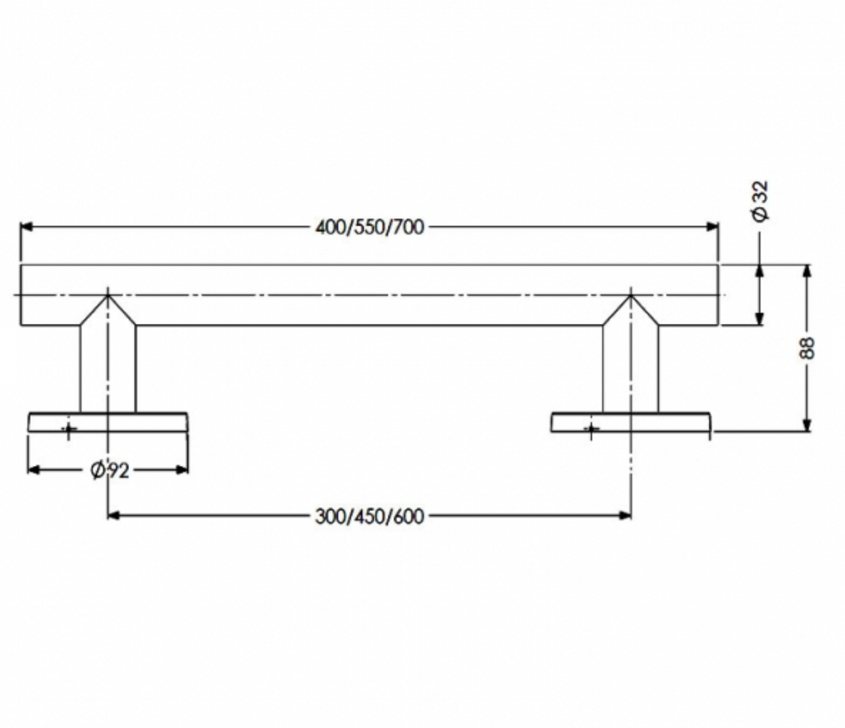 AKW 1200 Series Straight Stainless Steel Grab Rail – Satin or Matt Black, Choice of Length, photo 11