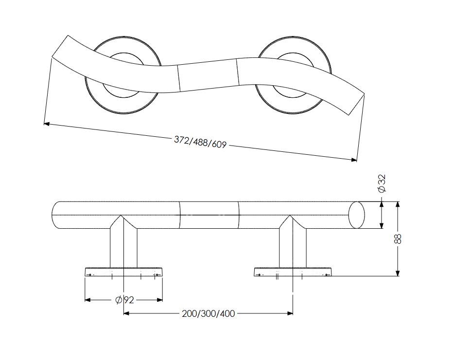 AKW 1200 Series Curved Satin Stainless Steel Grab Rail – Choice of Length, photo 5
