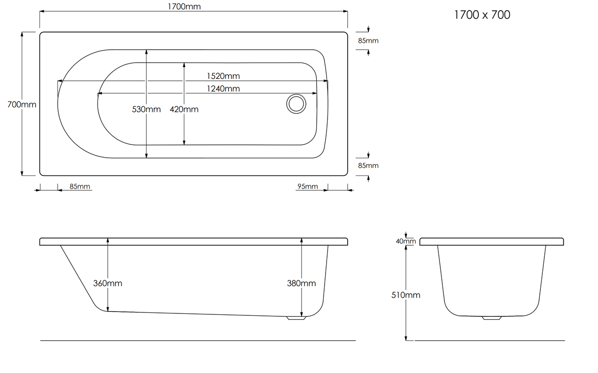 Kartell K-VIT Proton 1700 x 700 Contract Bath (BAT1700PRO)