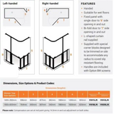 AKW Option BW Shower Screens 1500x820mm Right Hand - 900mm High (91020R)