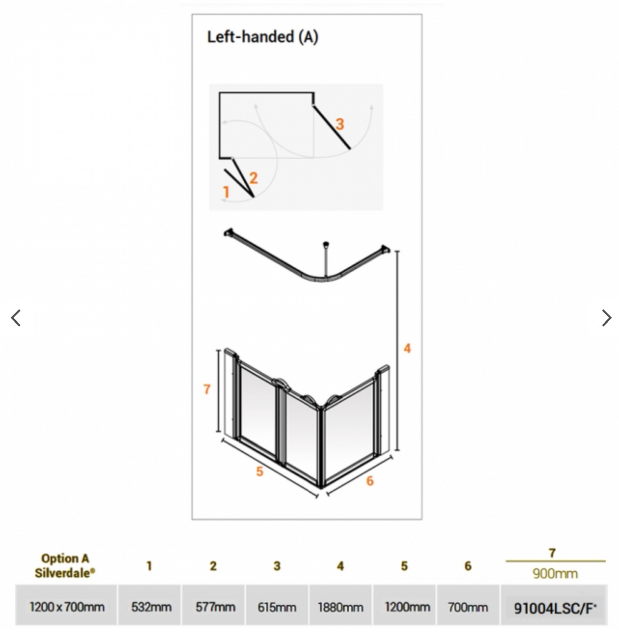 AKW Silverdale Option A Shower Screens 1300x700mm Left Hand - 900mm High - Frosted (91006LSF)