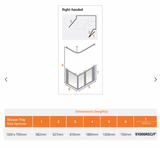 AKW Silverdale Option A Shower Screens 1300x700mm Right Hand - 900mm High - Clear (91006RSC)