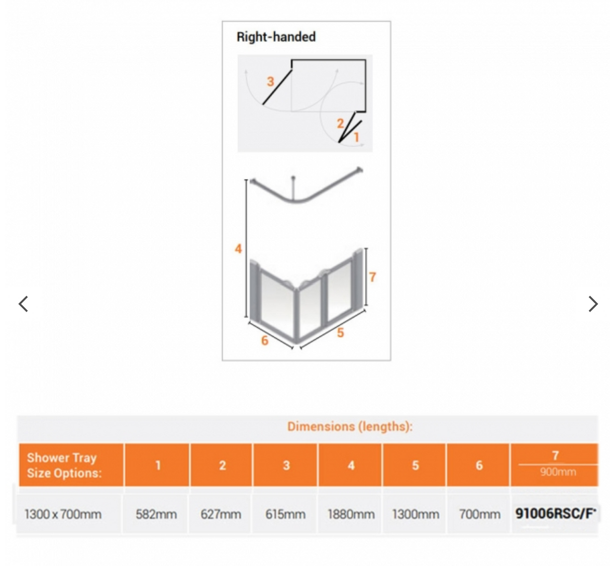 AKW Silverdale Option A Shower Screens 1300x700mm Right Hand - 900mm High - Frosted (91006RSF)