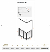 AKW Silverdale Option A Shower Screens 1300x700mm Left Hand - 750mm High - Frosted (91005LSF)