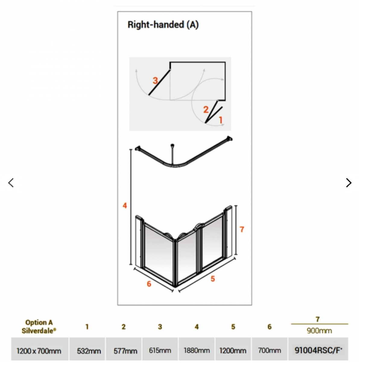 AKW Silverdale Option A Shower Screens 1200x700mm Right Hand - 900mm High - Frosted (91004RSF)