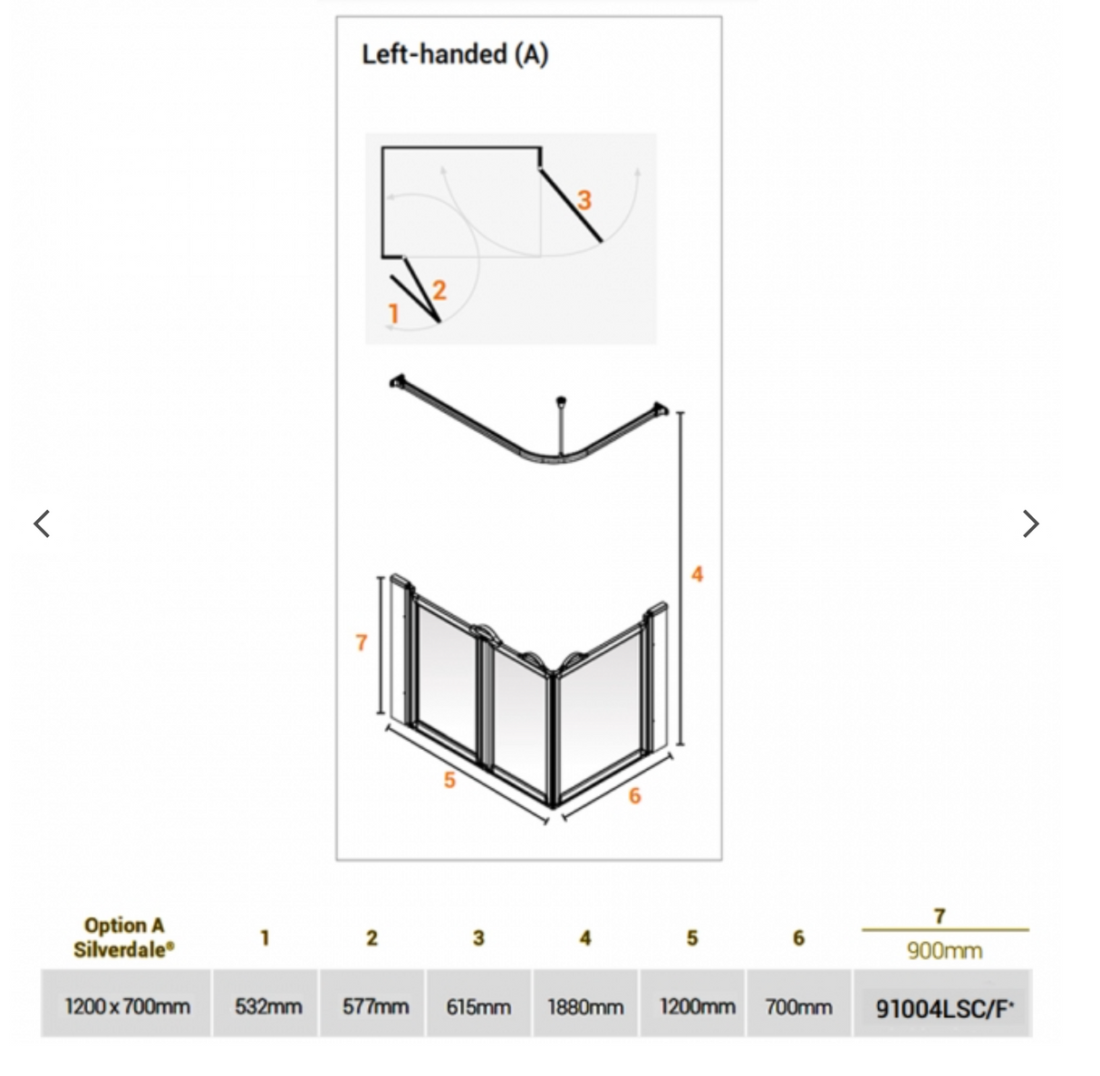 AKW Silverdale Option A Shower Screens 1200x700mm Left Hand - 900mm High - Clear (91004LSC)