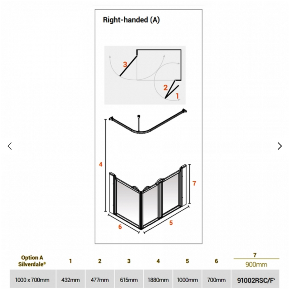 AKW Silverdale Option A Shower Screens 1000x700mm Right Hand - 900mm High - Frosted (91002RSF)