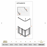 AKW Silverdale Option A Shower Screens 1000x700mm Left Hand - 750mm High - Frosted (91001LSF)