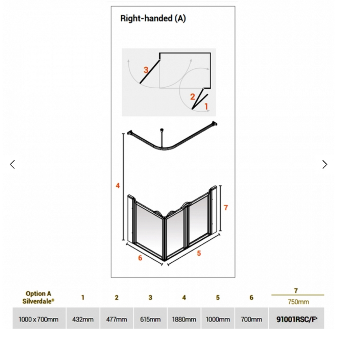 AKW Silverdale Option A Shower Screens 1000x700mm Right Hand - 750mm High - Frosted (91001RSF)