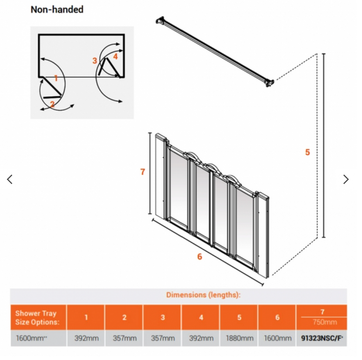 AKW Silverdale Option NW Shower Screens 1600mm Wide x 750mm High - Frosted (91323NSF)