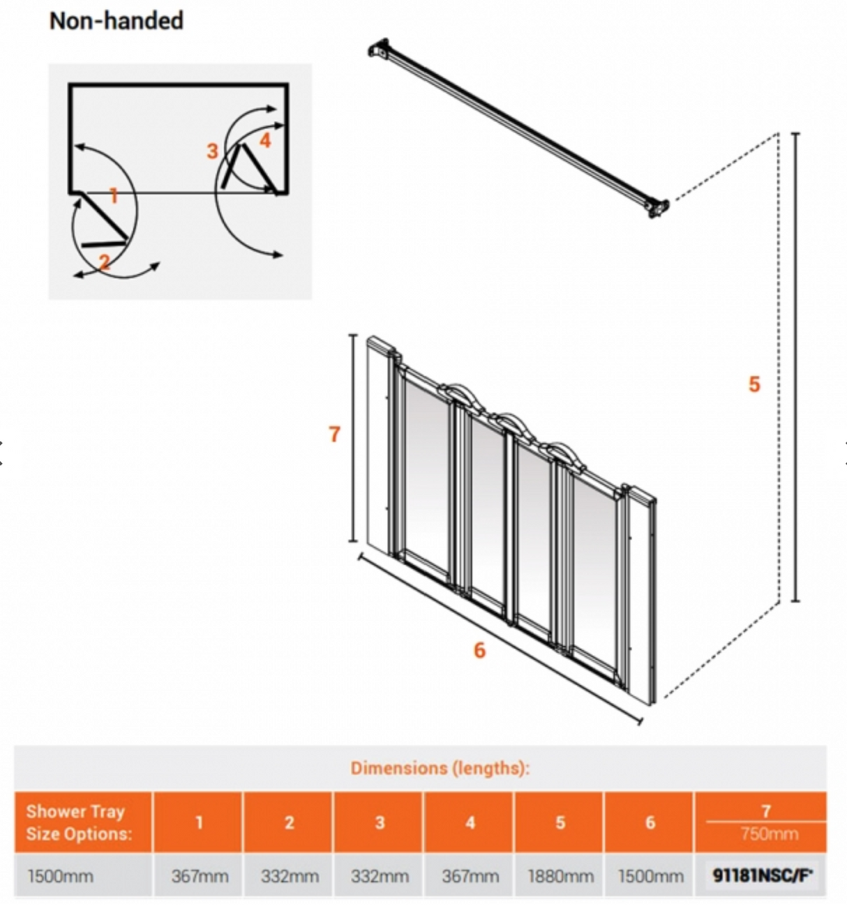 AKW Silverdale Option NW Shower Screens 1500mm Wide x 750mm High - Frosted (91181NSF)