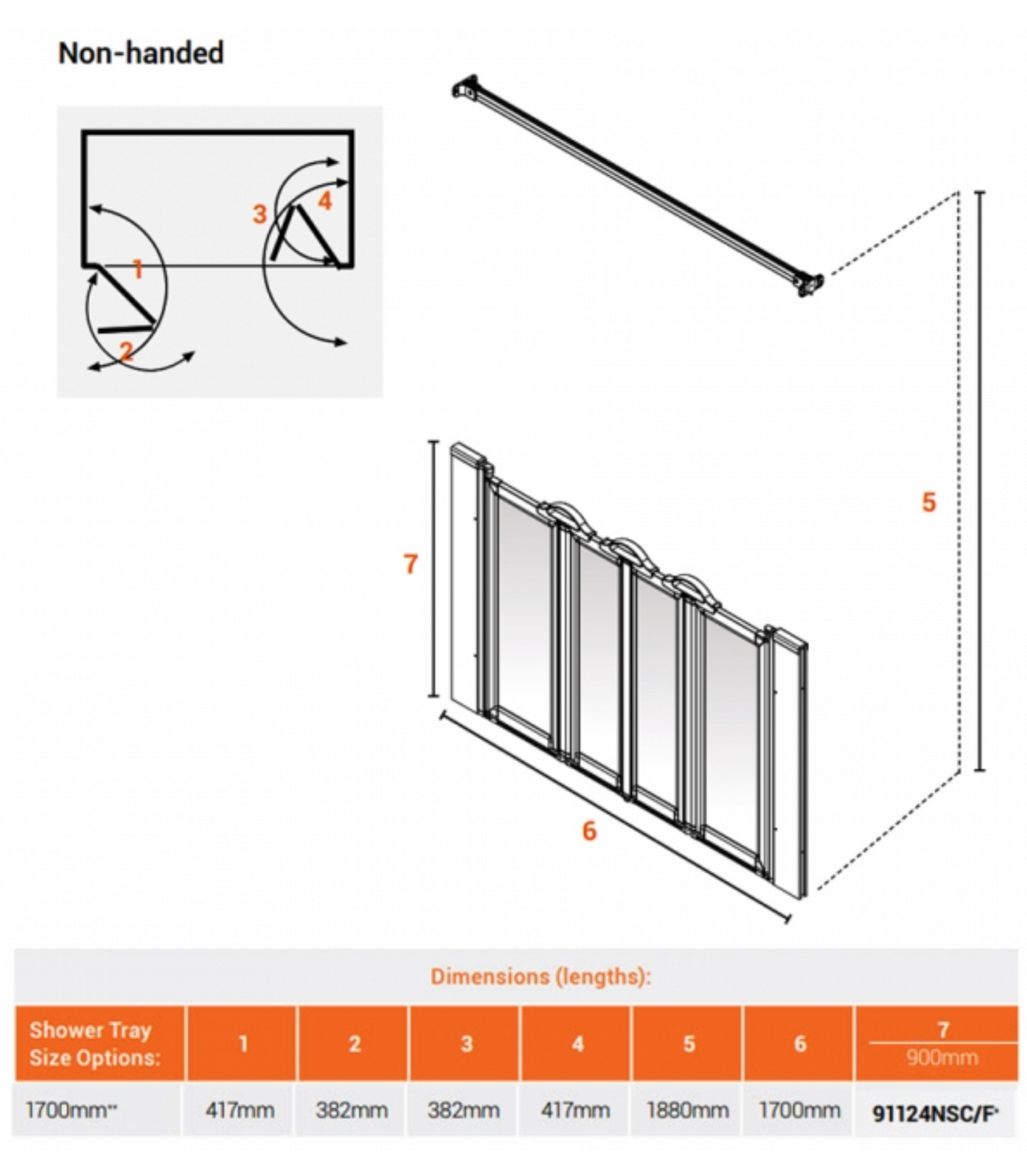 AKW Silverdale Option N Shower Screens 1700mm Wide x 900mm High - Frosted (91124NSF)