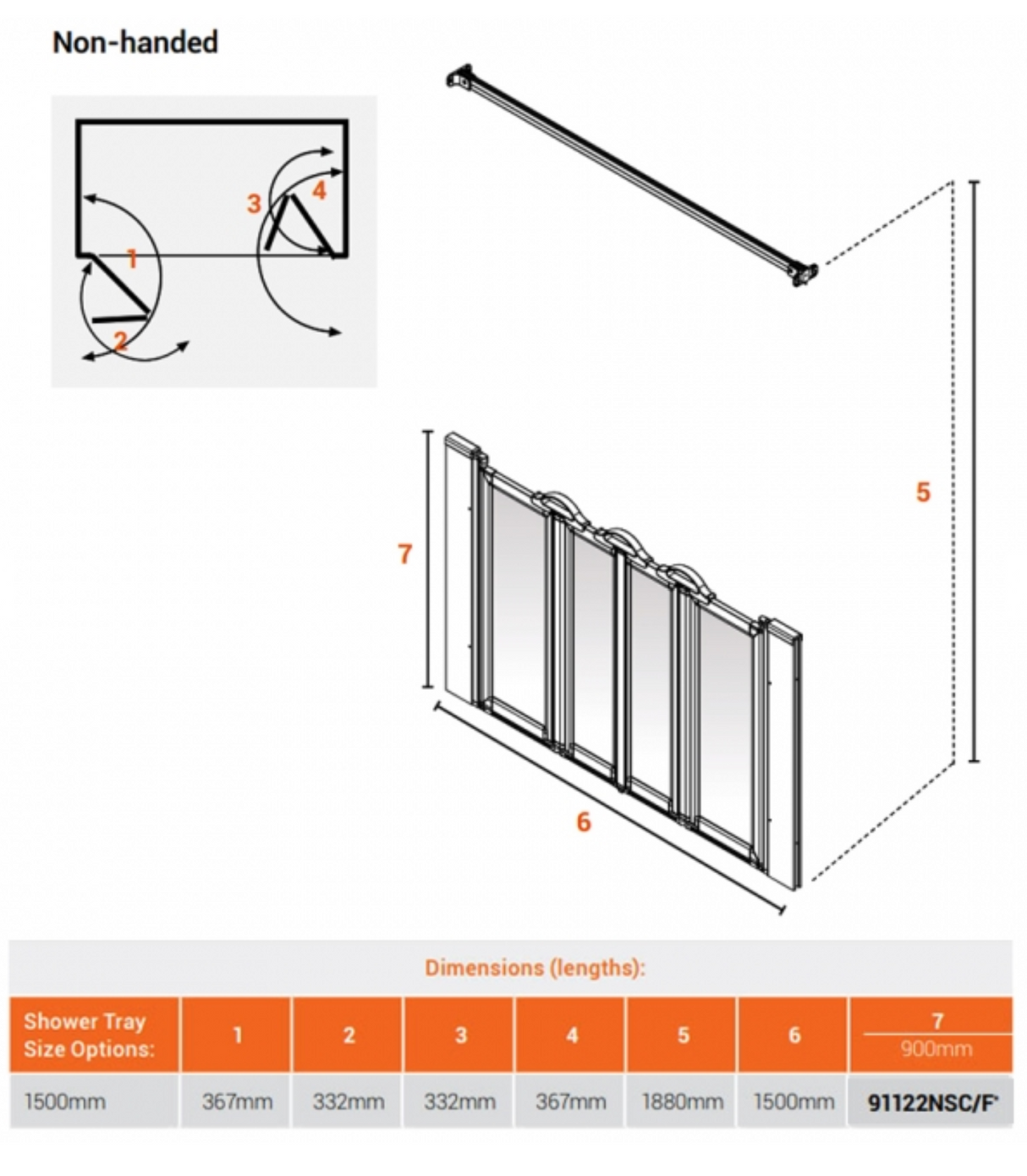 AKW Silverdale Option N Shower Screens 1500mm Wide x 900mm High - Frosted (91122NSF)