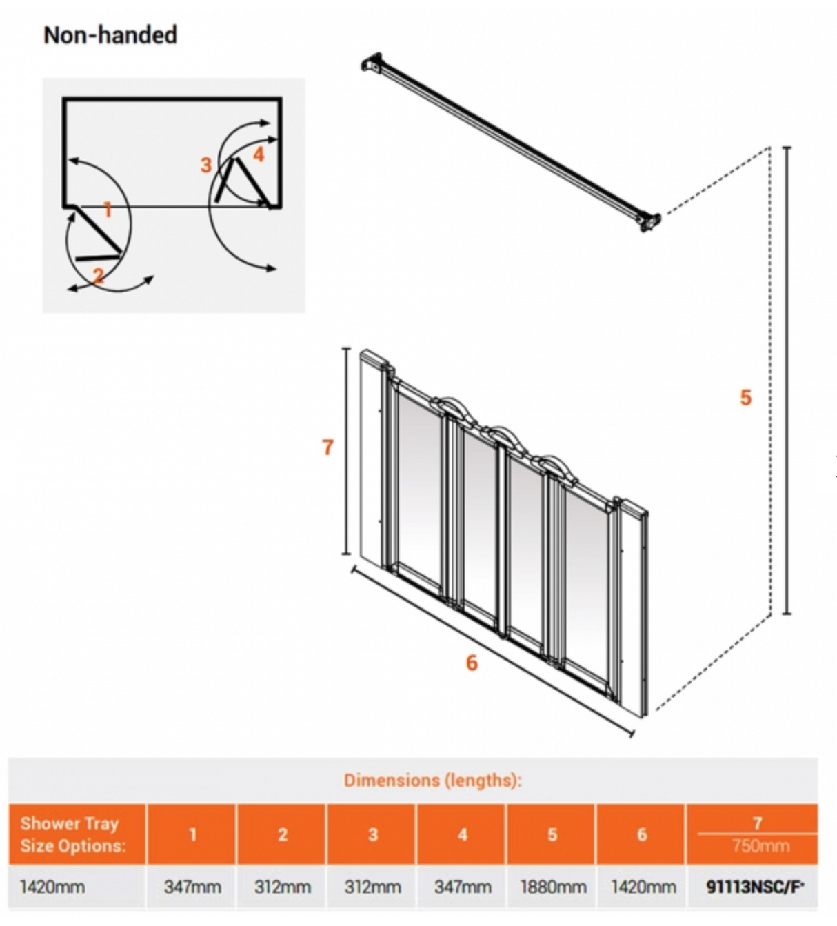AKW Silverdale Option N Shower Screens 1420mm Wide x 750mm High - Frosted (91113NSF)