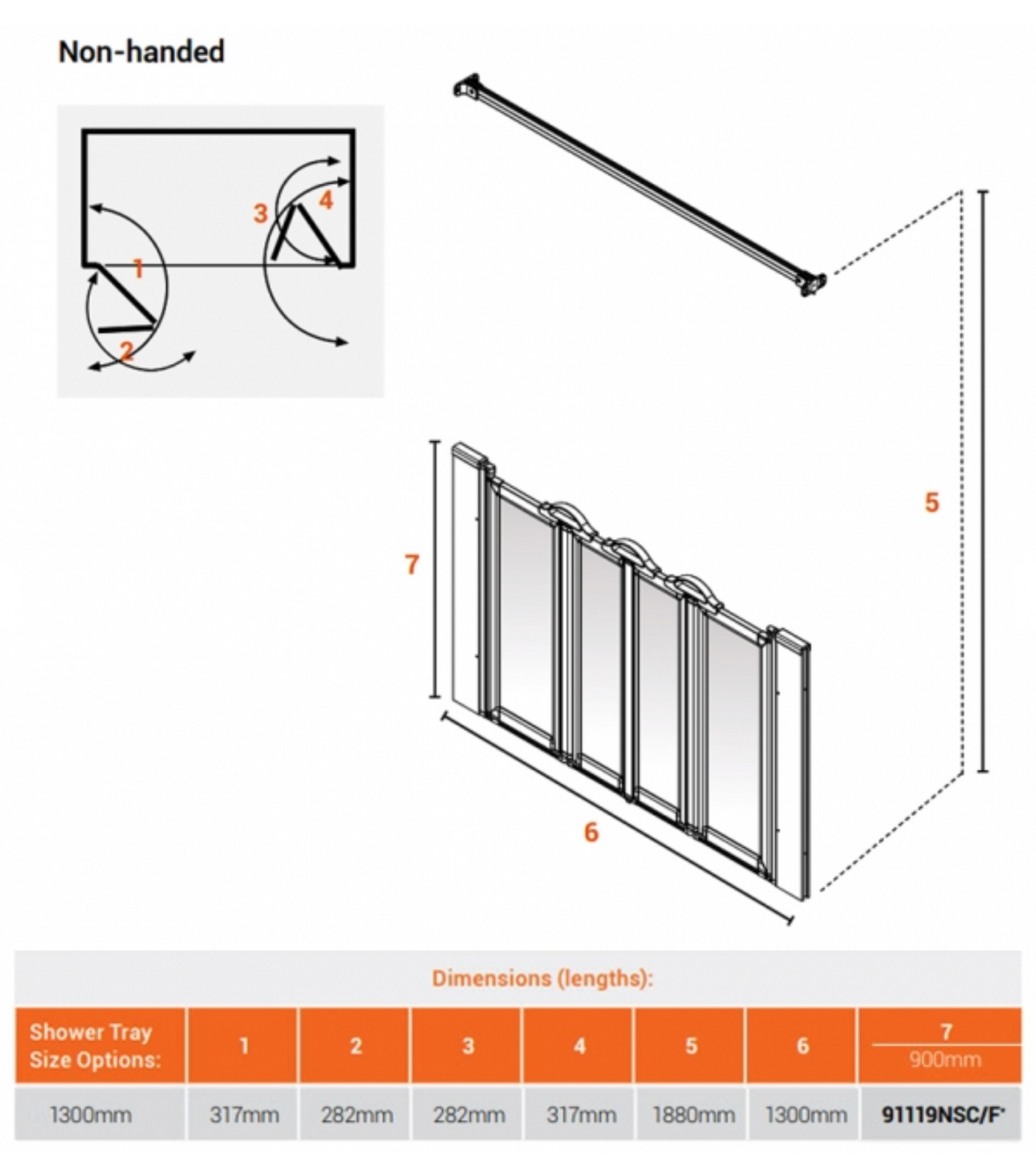 AKW Silverdale Option N Shower Screens 1300mm Wide x 900mm High - Frosted (91119NSF)