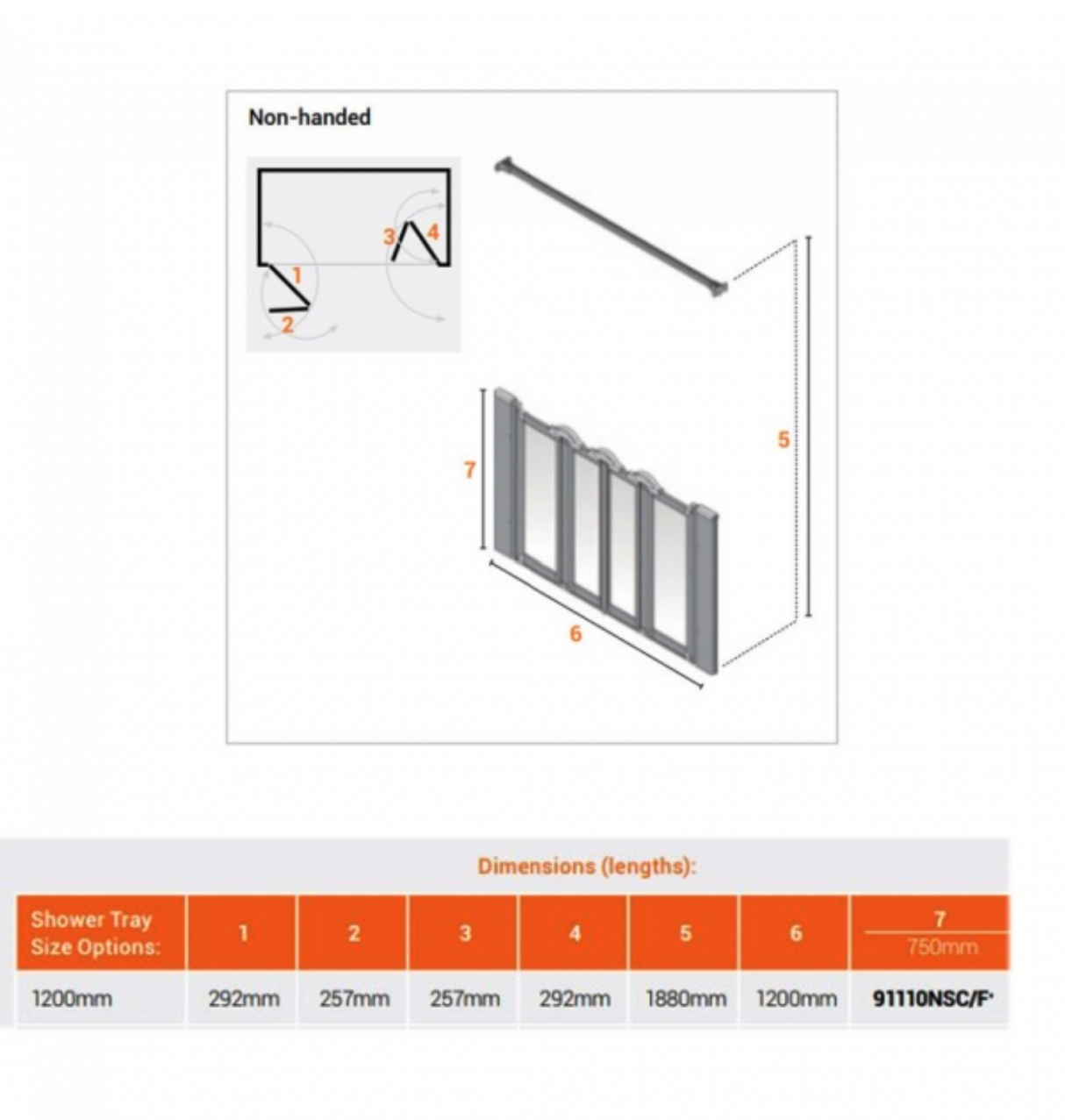 AKW Silverdale Option N Shower Screens 1200mm Wide x 750mm High - Frosted (91110NSF)