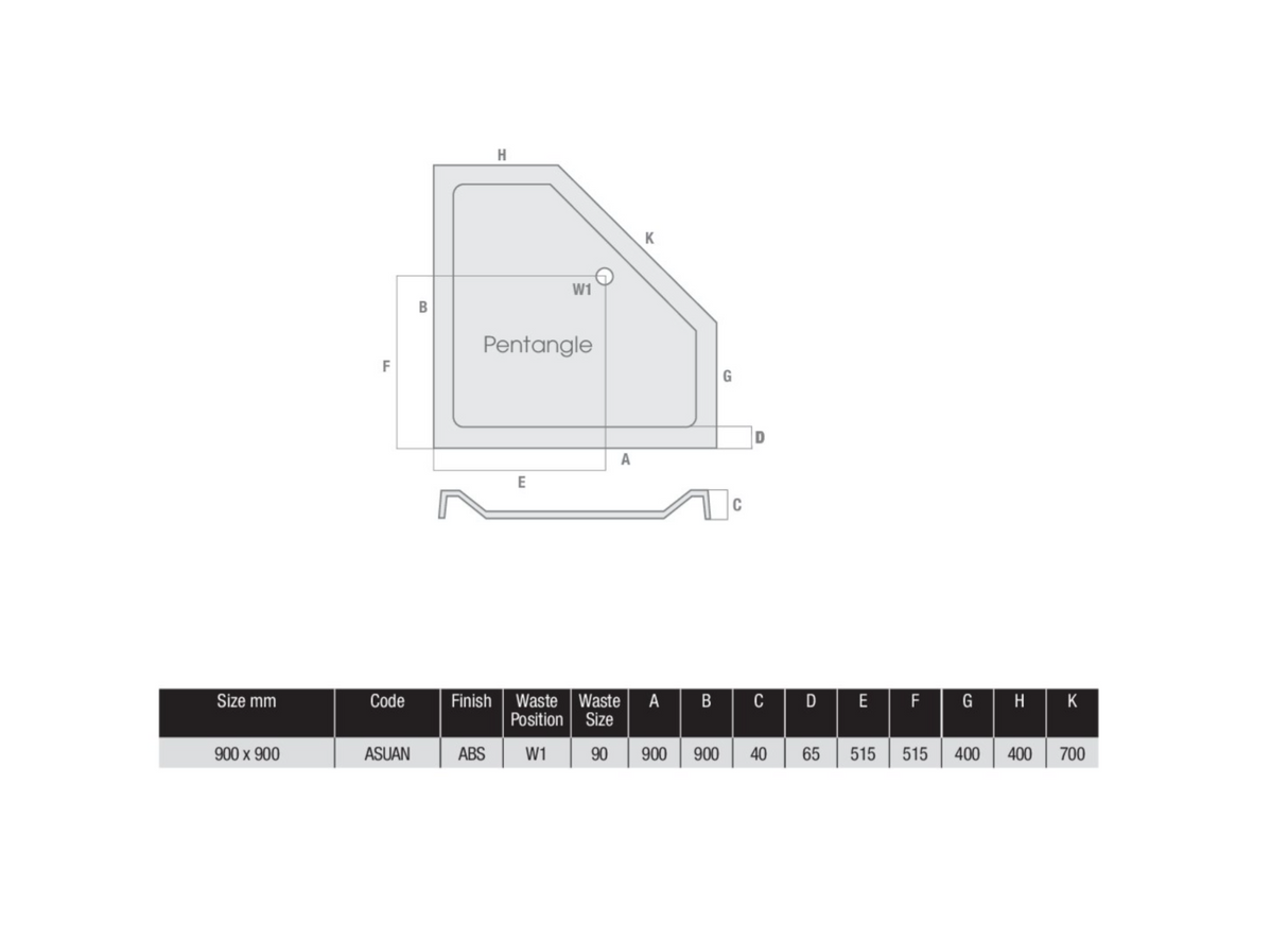 MX Stone Resin Pentangle Anti Slip Shower Tray 900x900mm White (ASUAN)