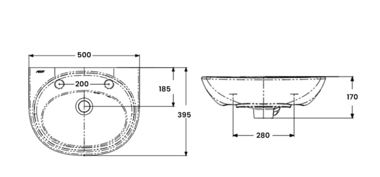 AKW Livenza Plus Sanitaryware Washbasin 450mm Two Tap Hole (23912)