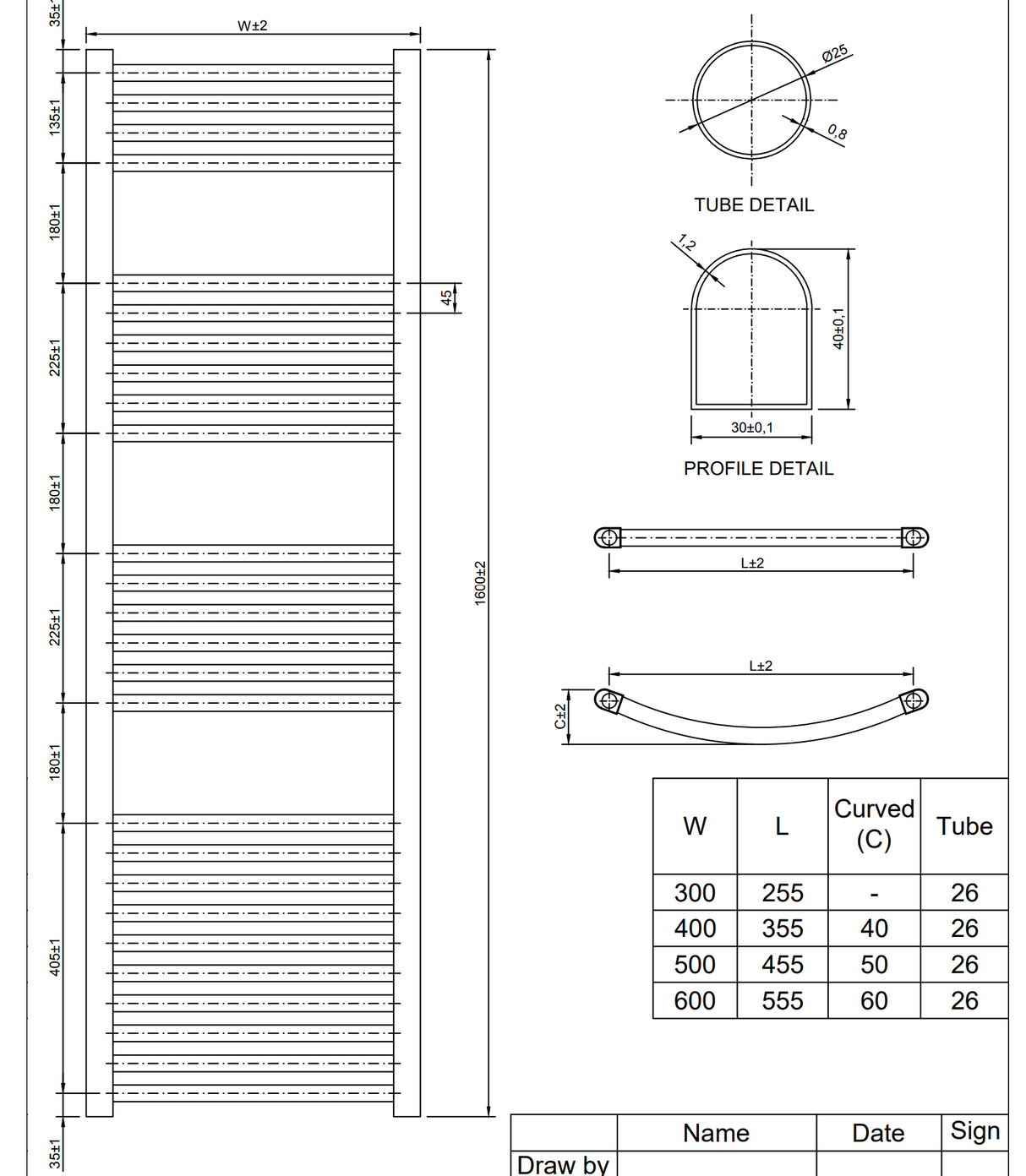 Kartell K-Vit K-Rail 25mm Straight Heated Towel Rail in Chrome