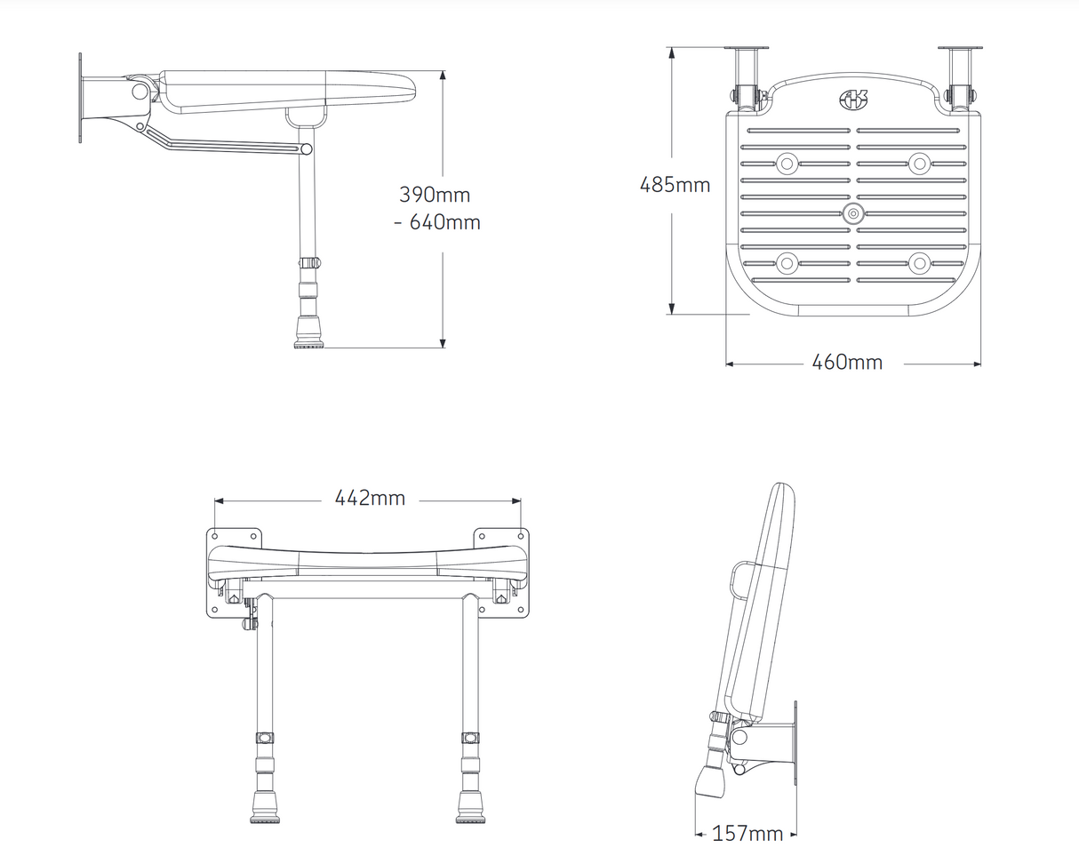 AKW 4000 Series Advanced Wall Mounted Fold Up Blue Padded Seat With Support Legs (04070P)