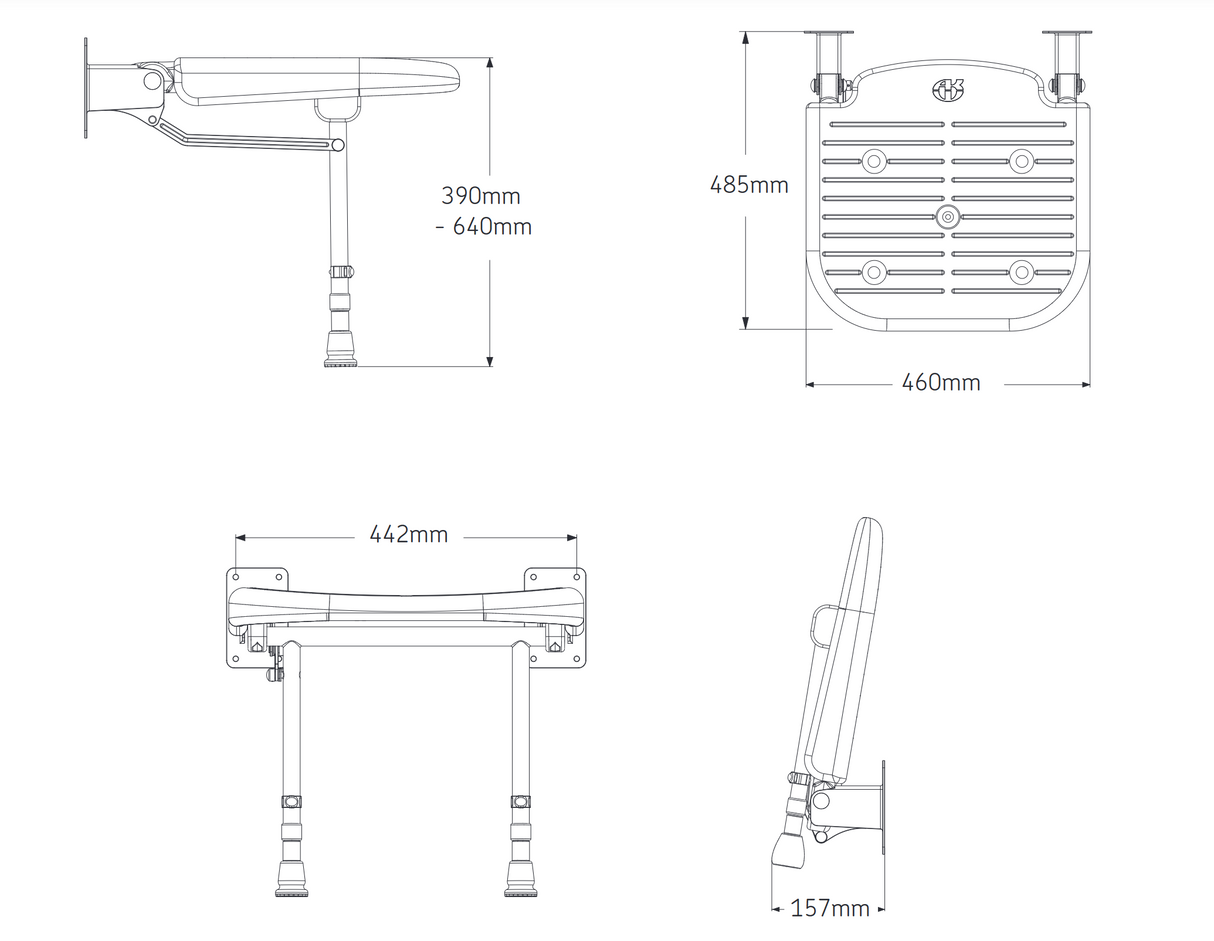 AKW 4000 Series Advanced Wall Mounted Fold Up Moulded Seat With Support Legs (04070)