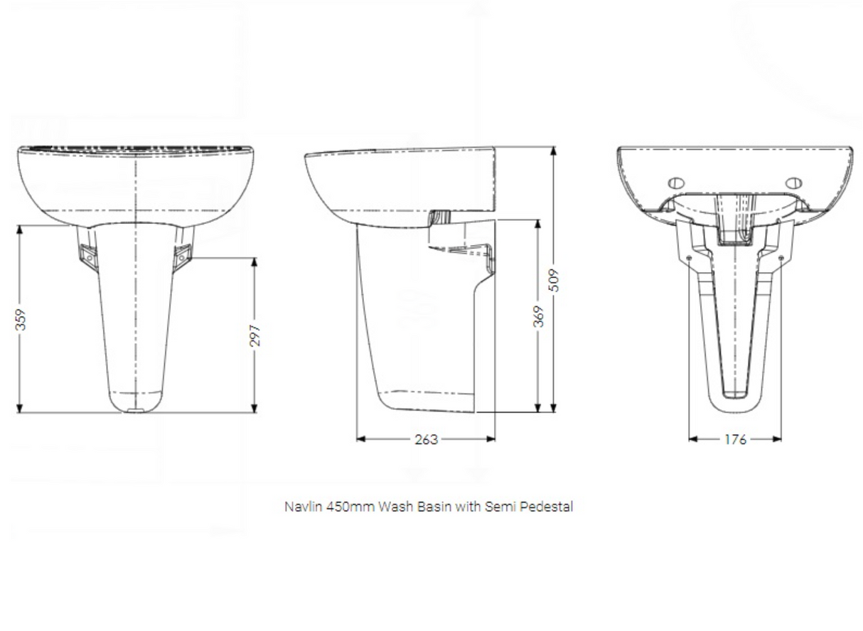 AKW Navlin 450mm 2 Tap Hole Wash Basin (23577)