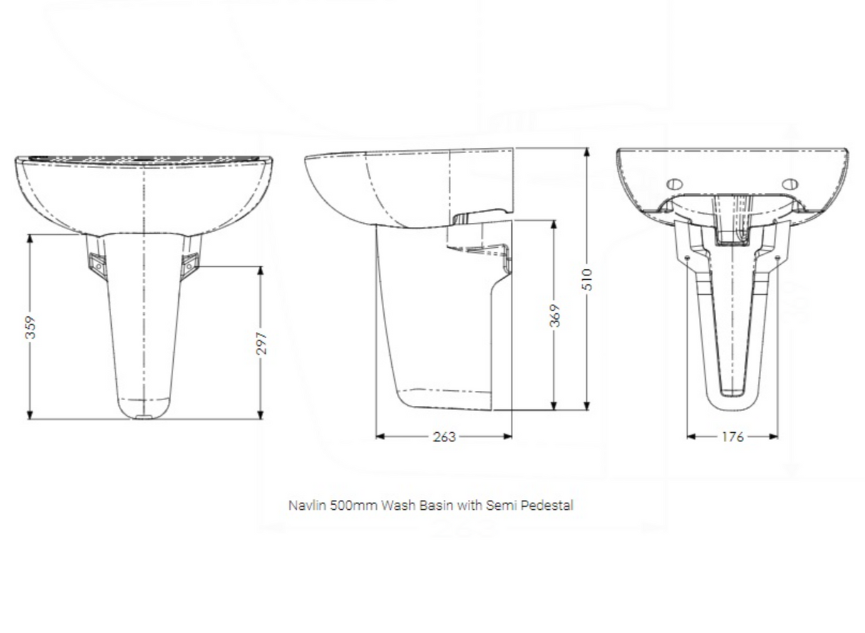 AKW Navlin Wash Basin 500mm 2 Tap Hole (23579)