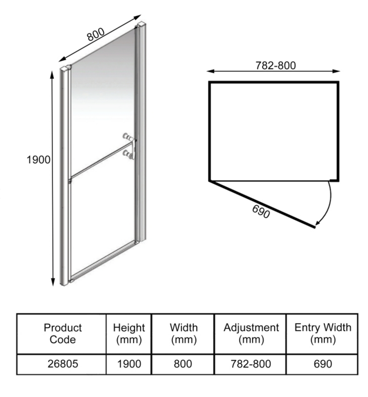AKW Larenco Alcove Duo Shower Screens 800mm (26805)