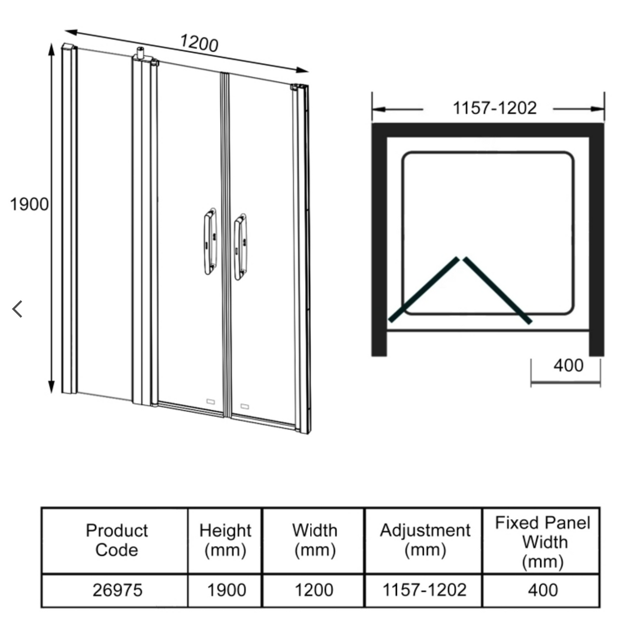 AKW Larenco Alcove Saloon Door Extended 1200mm (400+800) (26975)