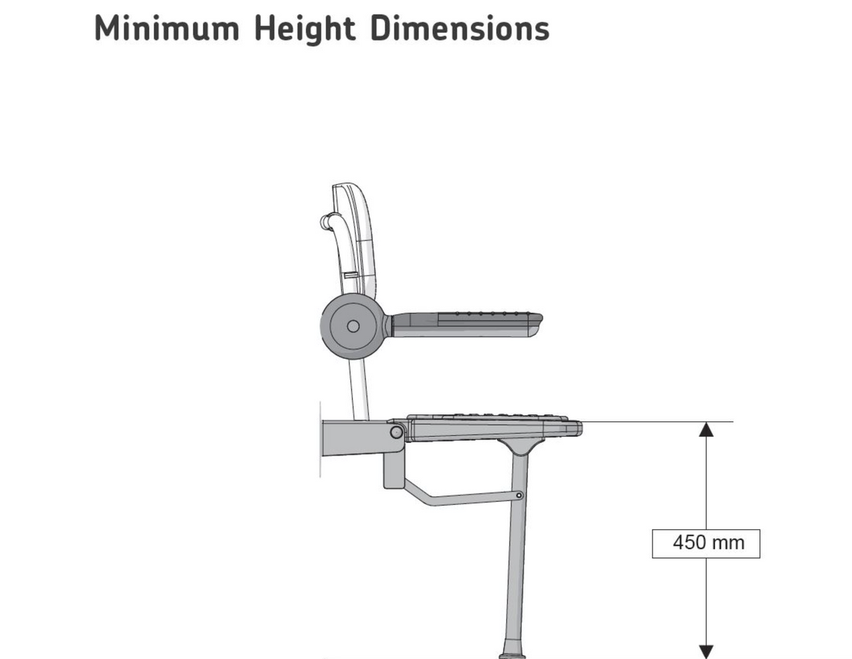 AKW 1000 Series Compact Wall Mounted Fold Up Blue Padded Shower Seat with Back and Arms (01123)