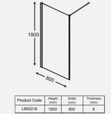 AKW Level Best Option GA Full Height Glass Screen 800mm Chrome (LB00216)