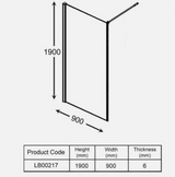 AKW Level Best Option GA Full Height Glass Screen 900mm Chrome (LB00217)