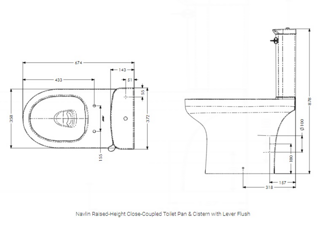 AKW Navlin Raised Height Close Coupled Toilet Pan 650mm (23570)