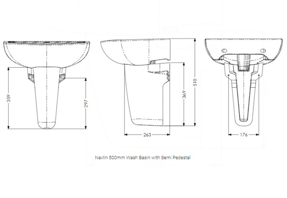 AKW Navlin Wash Basin 500mm 1 Tap Hole (23578)