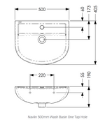 AKW Navlin Wash Basin 500mm 1 Tap Hole (23578)