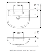 AKW Navlin Wash Basin 500mm 2 Tap Hole (23579)