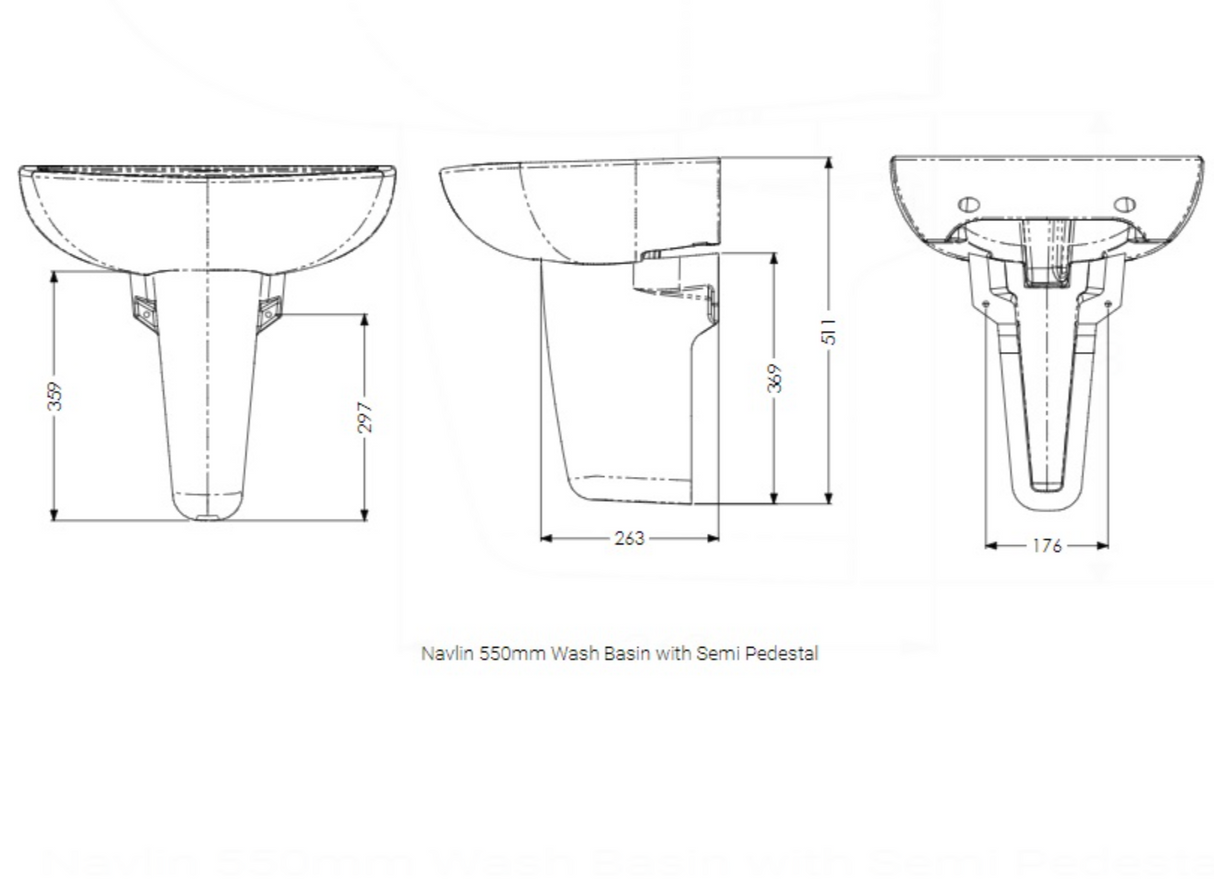 AKW Navlin Wash Basin 550mm 2 Tap Hole (23581)