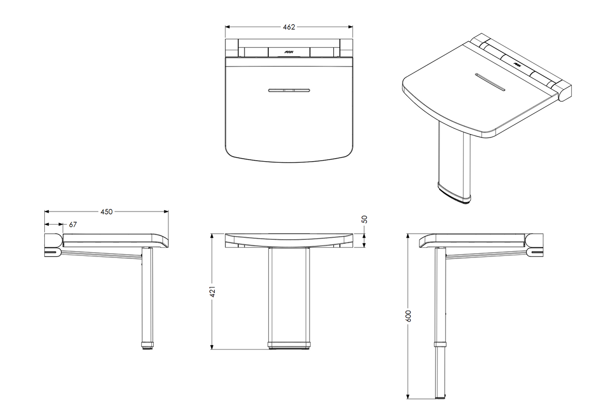 AKW Onyx Fold Up Shower Seat with Adjustable Leg -White (02810WH-LS)