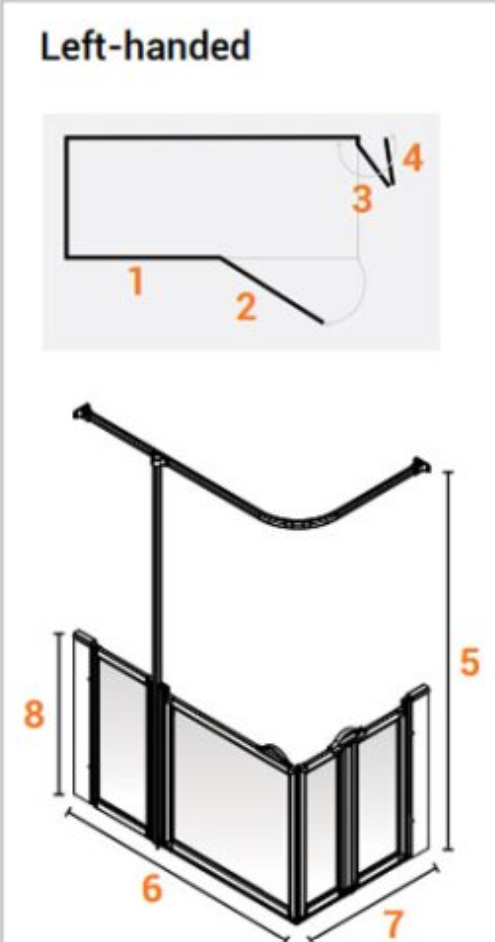 AKW Option B Shower Screens 1200x700mm Left Hand - 900mm High (91009L)