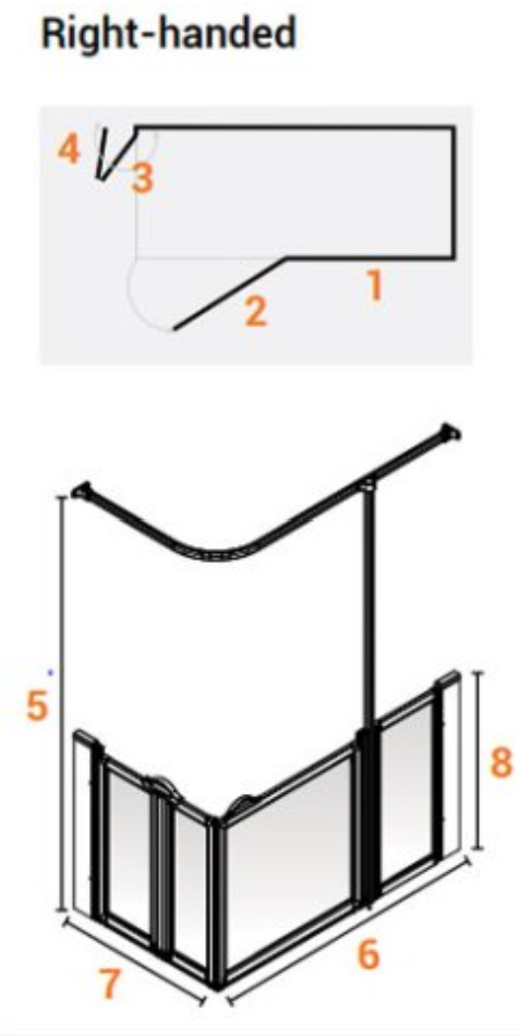 AKW Option B Shower Screens 1200x760mm Right Hand - 750mm High (91194R)