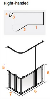 AKW Option B Shower Screens 1200x760mm Right Hand - 750mm High (91194R)