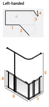 AKW Option BW Shower Screens 1500x820mm Left Hand - 900mm High (91020L)