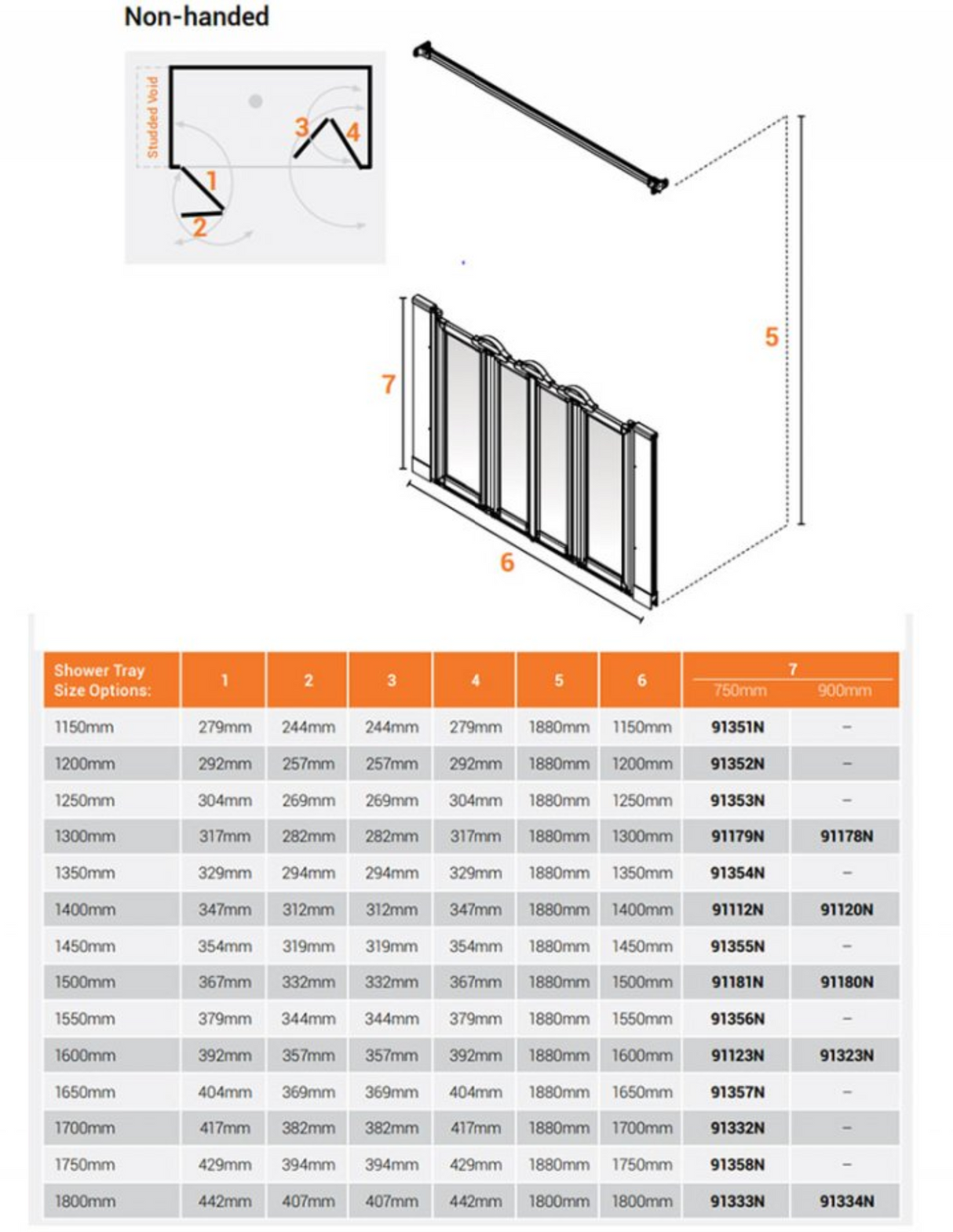 AKW Option NW Shower Screens 1400mm Wide x 900mm High (91120N)