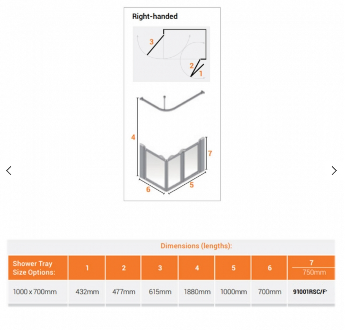 AKW Silverdale Option A Shower Screens 1000x700mm Right Hand - 750mm High - Clear (91001RSC)
