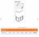 AKW Silverdale Option A Shower Screens 1000x700mm Right Hand - 750mm High - Clear (91001RSC)