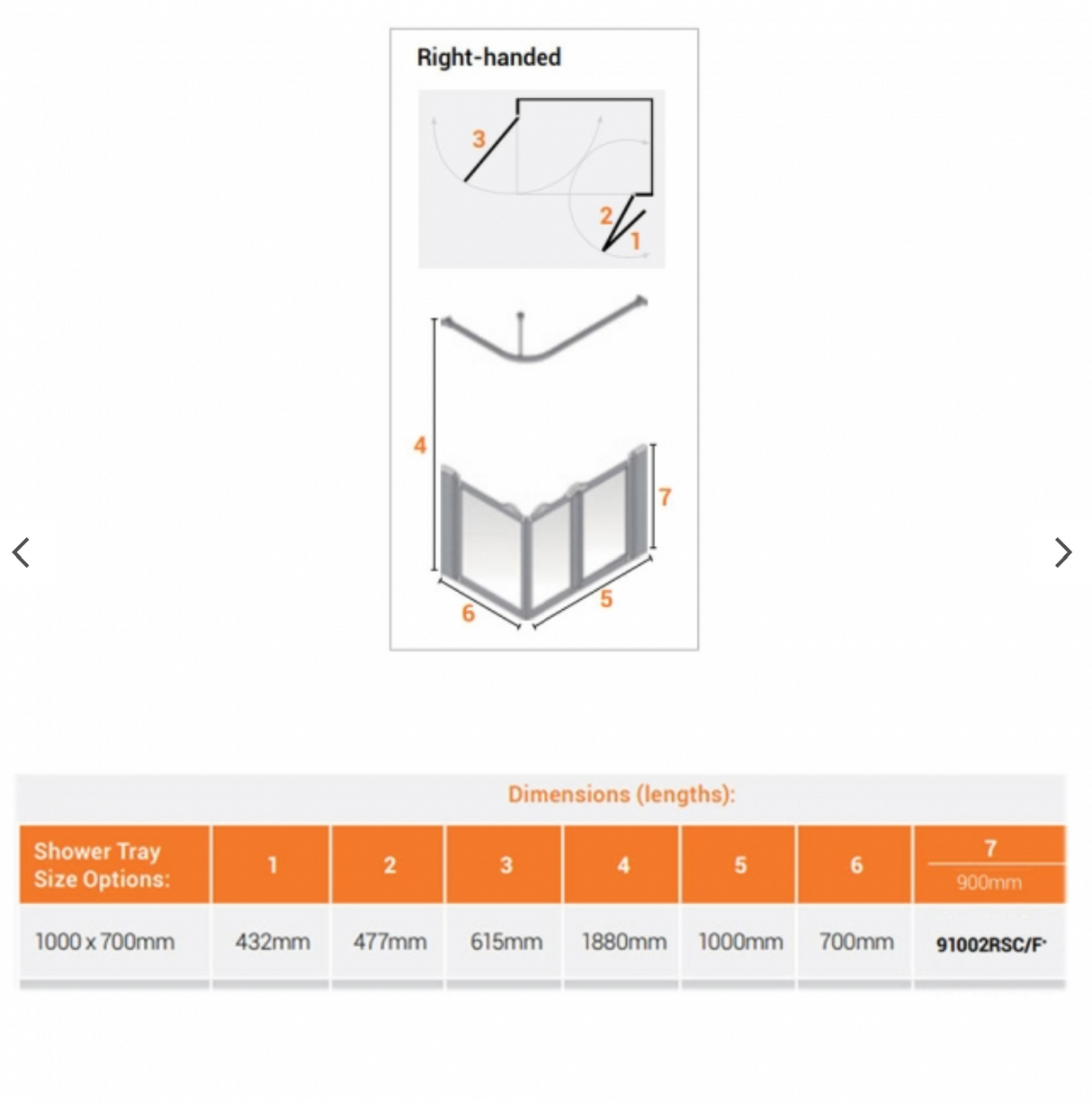 AKW Silverdale Option A Shower Screens 1000x700mm Right Hand - 900mm High - Frosted (91002RSF)