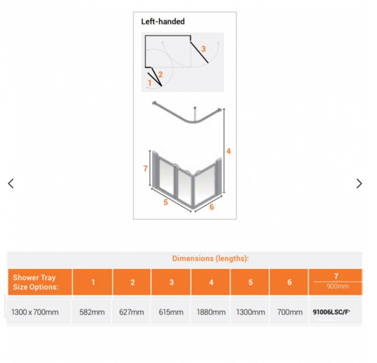 AKW Silverdale Option A Shower Screens 1300x700mm Left Hand - 900mm High - Frosted (91006LSF)