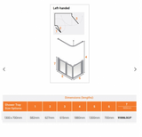 AKW Silverdale Option A Shower Screens 1300x700mm Left Hand - 900mm High - Frosted (91006LSF)