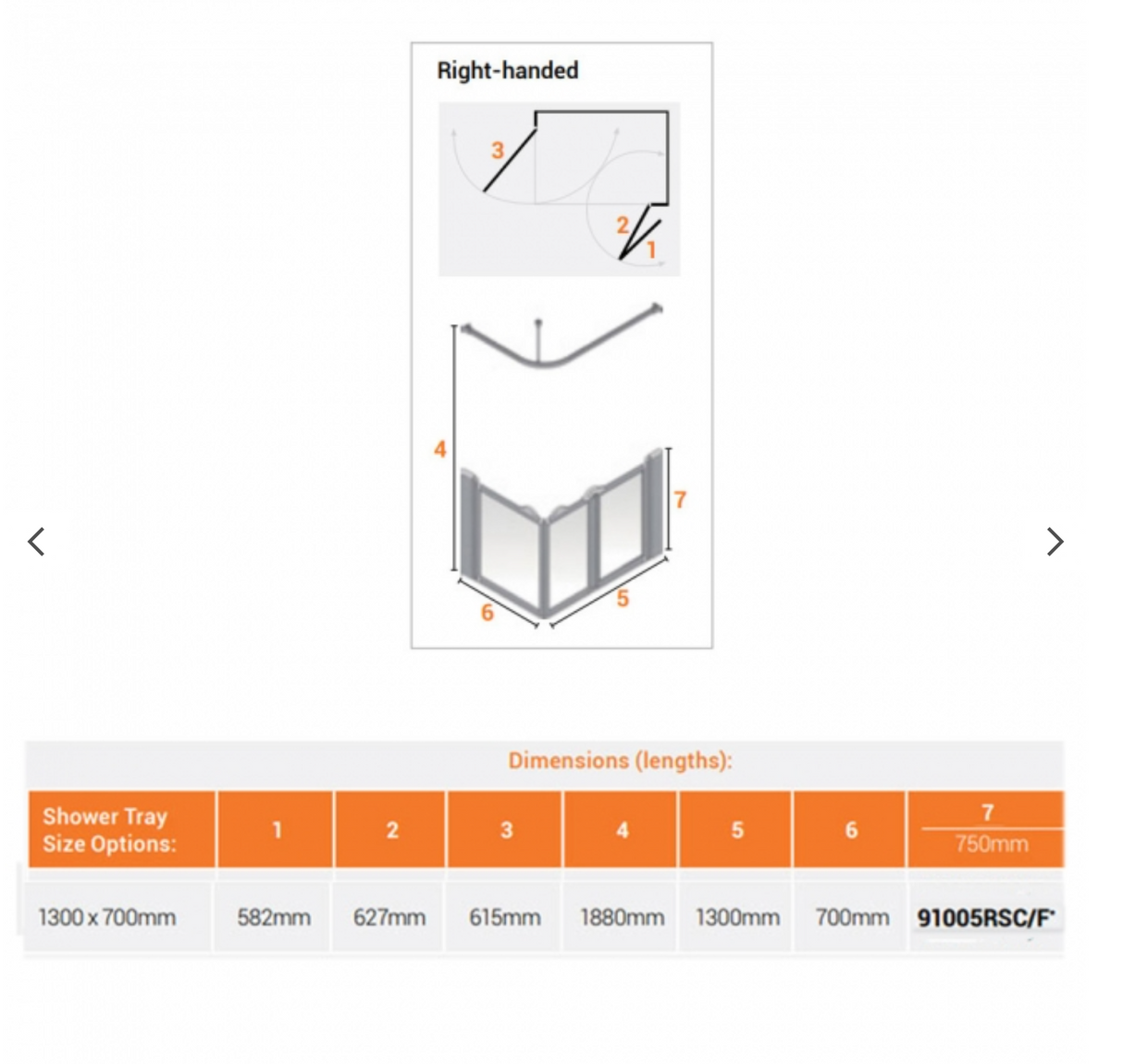 AKW Silverdale Option A Shower Screens 1300x700mm Right Hand - 750mm High - Frosted (91005RSF)