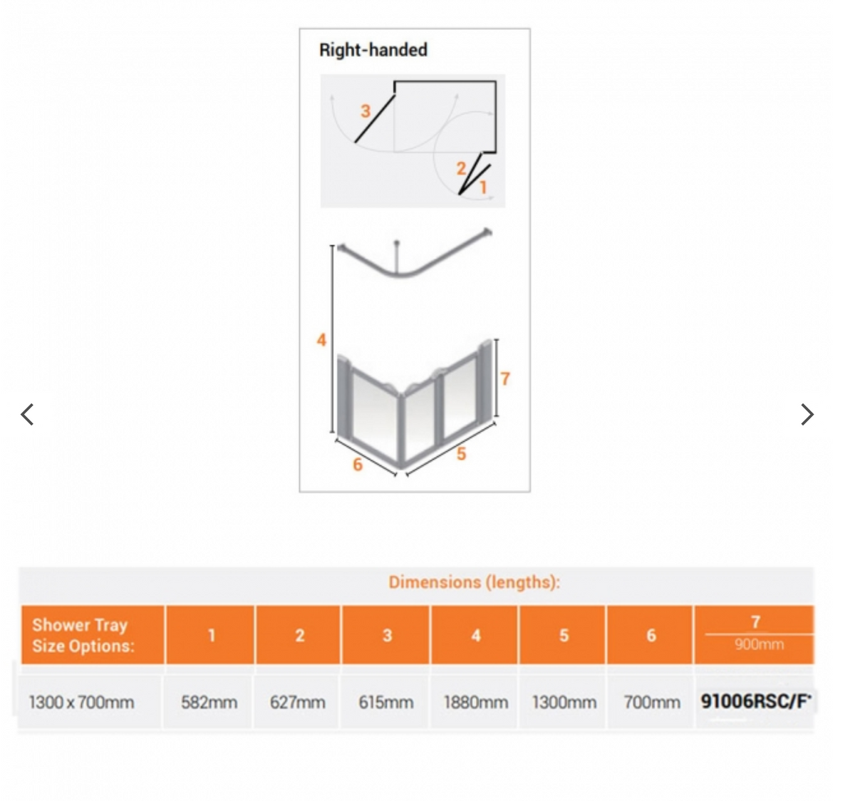 AKW Silverdale Option A Shower Screens 1300x700mm Right Hand - 900mm High - Clear (91006RSC)